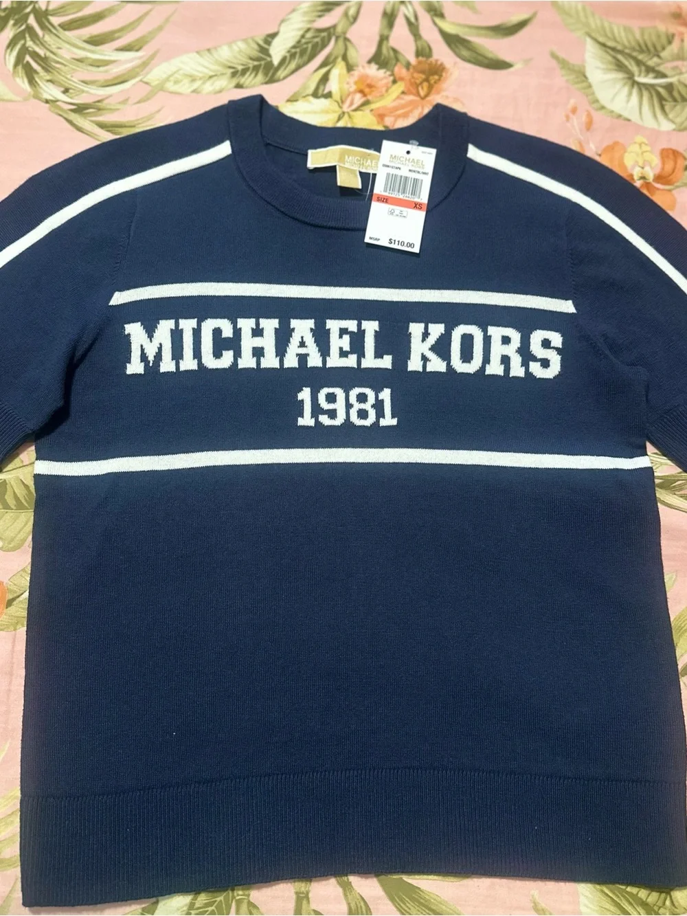 Michael Kors Women’s Navy and White Logo Crewneck Sweatshirt